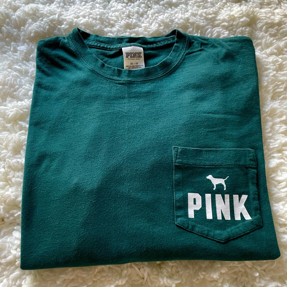 PINK VICTORIA SECRET LONG SLEEVE GREEN TOP.